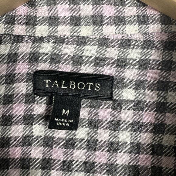 Talbots Womens Size Medium Pink Gray Viscose Plaid Casual Button Down Flannel - Picture 4 of 6